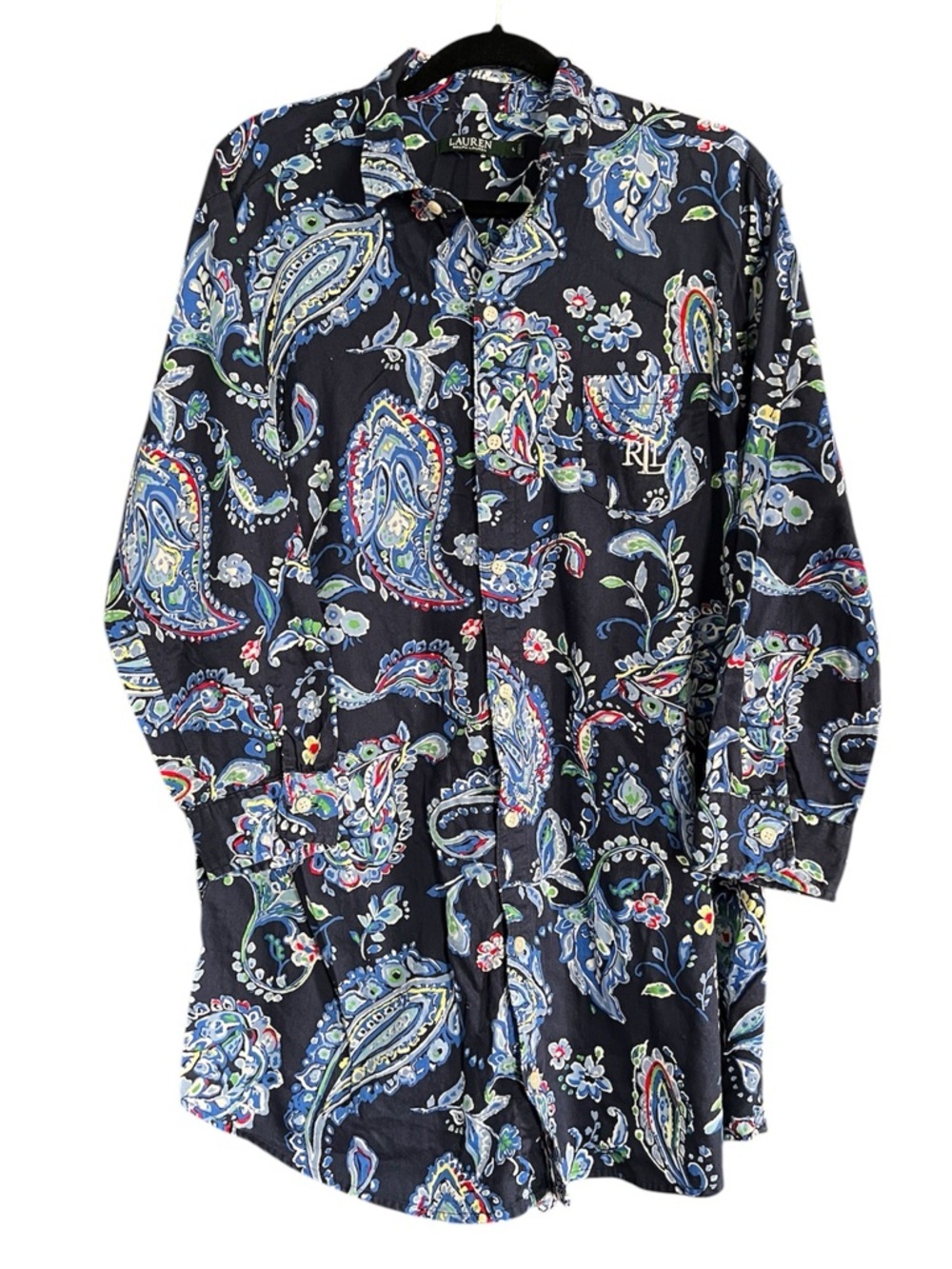 Lauren Ralph Lauren Women’s Paisley Shirt Dress Monogram Size Large - Picture 2 of 9